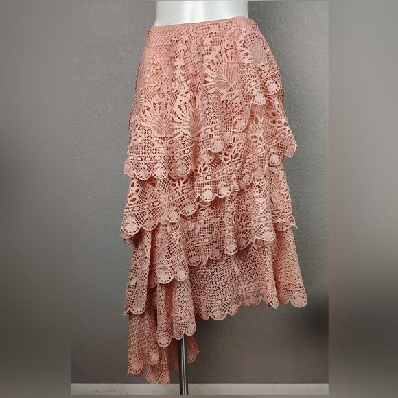 Farm Rio Guipure Lace Tiered Skirt Light Pink Size Small - Picture 3 of 16